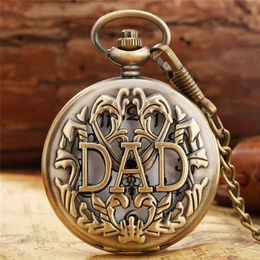 Steampunk Antique Hollow Out DAD Father Watch Men's Quartz Analogue Pocket Watches Necklace Pendant Chain Gift233Z