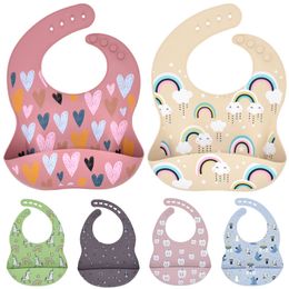 Baby Bibs Infant Silicone Burp Cloths INS Fashion Printed Bandana Newborn Waterproof Soft Saliva Bibs Kids Pinafore Feeding Apron Eating Bib BC710