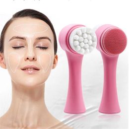 Cleaning Tools Accessories Doublesided Cleansing Brush Silicone Face Skin Care Tool Massage Cleanser Brush Makeup Remover Brush Beauty Tools 230517