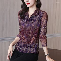 Women's Blouses Blouse Yarn Shirt Female Early Spring 2023 Autumn Dress Noble Lace Long Sleeve Mom Beautiful Casual Top
