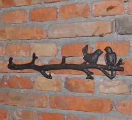 Hangers Cast Iron Rustic Two Little Birds Standing On A Branch Wall Rack Hook Holder Perfect For Gardens Homes Garages And Tool Sheds