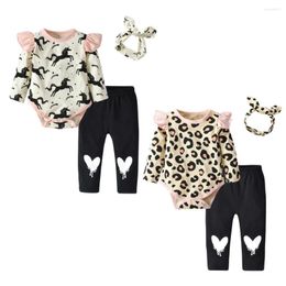 Clothing Sets Born Infant Baby Girls 3Pcs Cotton Clothes Set Fashion Print Romper Bodysuit Top And Legging Pants With Headband Hairband