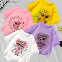 T-shirts Owl Cute Print Children's Shirt Kawaii Boy Top Casual Girl T-Shirt Children Cartoon Girl White Pink Yellow Clothes Spoof AA230518