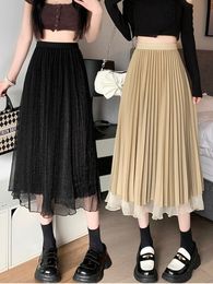 Skirts Elegant Two Sides Wear Pleated Skirt Women Spring A-line High Waist Gauze Skirts Female Aesthetic Tulle Black Faldas Mujer 230518