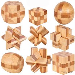 Intelligence toys New Design Size Big Small IQ Brain Teaser Bamboo Kong Ming Lock Wooden Interlocking Puzzles Game Toy For Adults Kids