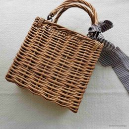 Stuff Sacks Fashion Box Rattan Bag Woven Beach Handbags Wicker Basket Bags for Women 2023 Summer Travel Tote Purse