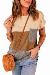 brown Colorblock Pocketed Cap Sleeve Top 2023 Hot New Q4Wj#