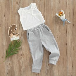 Clothing Sets Kids Baby Girls Summer Activewear Solid Color Sleeveless Irregular Tops and Stretch Casual Sweatpants Set