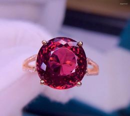 Cluster Rings E421 Fine Jewelry Pure 18K Gold Natural Red Tourmaline 5.2ct Gemstones Diamonds Gift Female For Women Ring