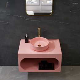 Bathroom Sink Faucets Nordic Pink Cabinet Combined Wall-mounted Table Bath