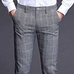 Men's Suits Stretch Plaid Dress Pants Men Slim Fit Suit Length Formal Business Summer For Trousers