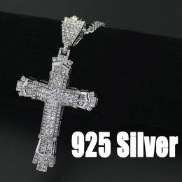1pc Men's Women Fashion Jewellery 18K Golden Rhinestone white Gold GP Cross Pendant Necklace Chain