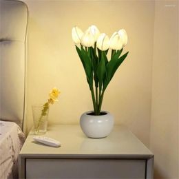 Table Lamps Simulation Tulip El Bedroom Lamp Tulips Artificial Flowers Living Room Garden Home Decor Led Night Light 2023 Bedside
