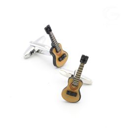 Men's Cute Guitar Cufflinks Coffee Color Fashion Music Cuff Links Free Shipping