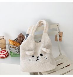 Waist Bags Winter Soft Plush Tote Bag Women Cartoon Embroidery Imitation Lamb Hair Shoulder For Shopper