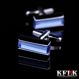 KFLK Jewellery Fashion shirt cufflink for mens Brand Blue Crystal Fashion cuff link Button male High Quality Wedding guests