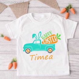 T-shirts Personalised Kids Easter Shirt Vintage Truck Print Child T Shirt Custom Name Boys Girls Clothes Easter Party Festival Shirts AA230518