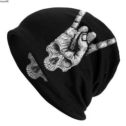 Beanie/Skull Caps Heavy Metal 1960s Punk Rock Music Bonnet Homme Street Knitted Hat For Men Women Winter Warm Skeleton Skull Art Beanies Caps J230518