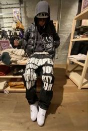 Men's Jeans Hip Hop Letter Fuzzy Printed Y2K Streetwear Black Trousers Harajuku Casual Loose Rock 2023 Summer 230517