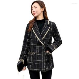 Women's Suits Spring Autumn Black Plaid Blazer Women Clothes Splicing Fashion Single-Breasted Jacket Ladies Slim Wool Blends Coat Tide G955