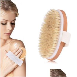 Bath Brushes Sponges Scrubbers Soft Natural Bristle Brush Dry Skin Body Wooden Shower Spa For Masr Drop Delivery Home Garden Bath Dhnps