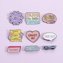 Cute Cartoon Geometry Enamel Pins Heart Flower Jewellery Brooches I Need Sleep Enjoy The Little Things Badge Lapel Pin for Friends