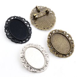 5pcs 18x25mm Inner Size Antique Silver Plated Bronze Black Brooch Pin Classic Style Cameo Cabochon Base Setting