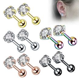 Stud 2pcs 345mm Crystal Zircon Ear Studs Earrings For WomenMen Stainless steel Cartilage Helix Ear Bone Nail Piercing Ear Jewellery Z0517