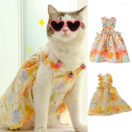 Cat Costumes Pet Dress Decorative Cotton Clothing Oil Painting Flower Print Two-legged Apparel Strappy Sleeveless Clothes