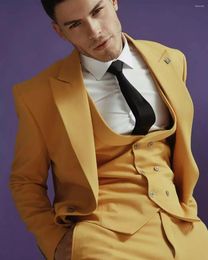 Men's Suits Wedding Suit 2023 Yellow Slim Fit Custom Large Size One Button Formal Elegant Dress Male Gentleman Costume 3piece