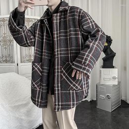 Men's Jackets Korean Version Trendy Woollen Coat Jacket Handsome And Loose Fitting Versatile College Plaid Men's Hong Kong Style