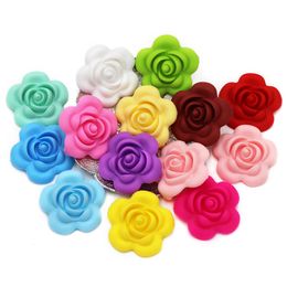 Baby Teethers Toys BOBOBOX 10pcs Rose Silicone Beads Teether Accessories Teething Flower For Necklace Making 230518
