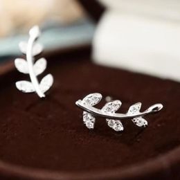 Stud Earrings Luxury Small Cut Crystal 925 Silver Needle Earring Shining Leaf Bridal Engagement For Women Exquisite Party Jewelry Gift
