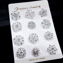 12PCS Mixed Flower Crystal Silver Plated Alloy Brooches High Quality Fashion Wedding Cake Flower Pins Girls Pretty Collar Pins203p