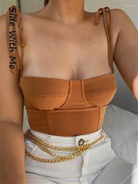 Women's Tanks Side With Me Y2K Spaghetti Strap Sexy Cropped Corset Bandage Women Tank Tops 2023 Summer Bow Tie Slim Club Party Woman Camis