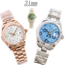 ST9 Ladies Assista Oyster Automático Mechanical Watch 31mm Flor Padrão de aço inoxidável Diamante Relógio Projeto à prova d'água Montre de luxu