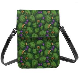 Evening Bags Cactus Print Shoulder Bag Flowering Opuntia Female Gift Mobile Phone Retro Leather Streetwear