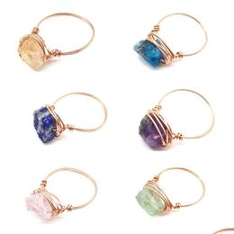 Cluster Rings Wire Wrap Natural Stone Lapis Lazi Amethysts Fluorite Pink Crystal Ring For Women Jewellery Drop Delivery Dhgarden Dhm6R