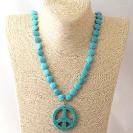 Pendant Necklaces Fashion Bohemian Tribal Jewelry Flat White Turquois Stones Bead Peace Necklace