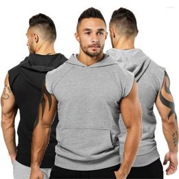 Men's T Shirts Mens Sleeveless Pullover Gillet Hoodie Hooded Tank Top Vest Stringer Sportswear Shirt Bodybuilding Muscle Guys Fitness