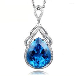 Pendant Necklaces And American Luxury Rong Mermaid Tears Necklace Micro Inlay Zircon Blue Topaz Stone Water Droplets Shape