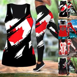 Capris Women's Fashion Maple Leaf Combo Tank Top + Leggings 3D Sleeveless Shirt Summer Vest for Women Yoga Tank Top Legging Suit XS8XL