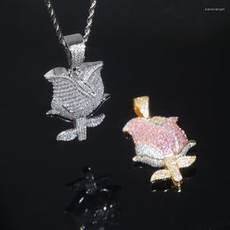 Choker Wholesale Iced Out Hip Hop Men Women Jewelry Bling 5A CZ Nice Rose Flower Pendant Necklace