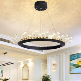 Chandeliers Luxury LED Lighting Modern Round Crystal Metal Black Gold Pendant Hanging Lamps Lustre Bedroom Living Room Lights