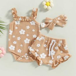 Clothing Sets 3Pcs Infant Baby Girl Clothing Outfit Top Flower Print Shorts with Headband For Newborn Baby Girl Summer Clothes Set