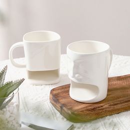 250ML Ceramic Mug White Coffee Tea Biscuits Milk Dessert Cup Tea Cup Side Cookie Pockets Holder For Home Office dh885