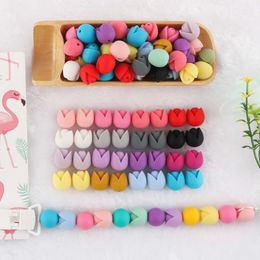 Baby Teethers Toys Kovict 20pcs Tulip Flowers Silicone Beads Food Grade Cartoon Shape DIY Pacifier Chain Necklace Accessories Molar 230518