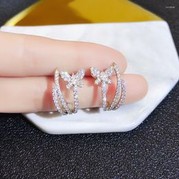 Hoop Earrings Stud Butterfly Cubic Zirconia Women Trend 2023 Luxury Jewellery Korean Fashion Accessories For Piercing