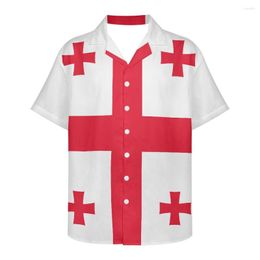 Men's Casual Shirts Georgia Flag Design Pattern Summer Vintage Fashion Short Sleeve Hawaii For Men Camisa Masculina Holiday Party