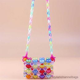 Stuff Sacks Mini Clear Colored Crystal Heart Shape Bag Lipstick Headphones Messenger Bag Chain Beach Bag Summer Handbag Cute